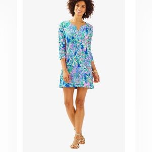 Lilly Pulitzer Joyce UPF 50+ Knit Shift Dress Indigo Exotic Escapade Medium NWTS